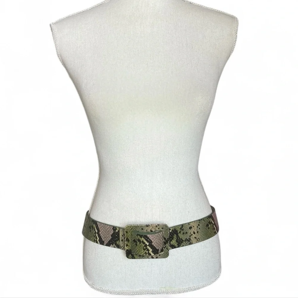 Snake skin print Belt with Square Buckle green cosplay Y2K witchy whimsy goth